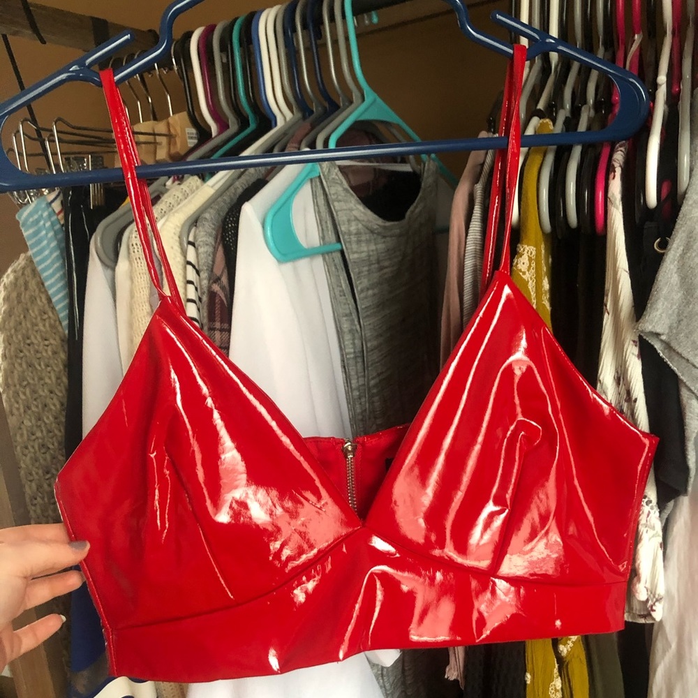 NEW WITH TAGS bright pleather red crop